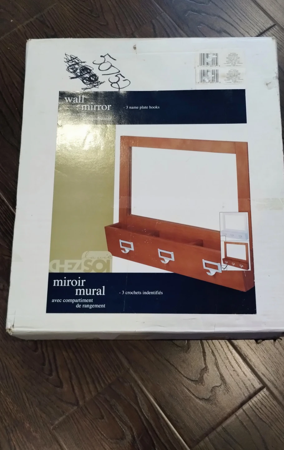 CHEZSO Mirroir Mural Wall Mirror with Compartment and 3 Hooks - photo 2