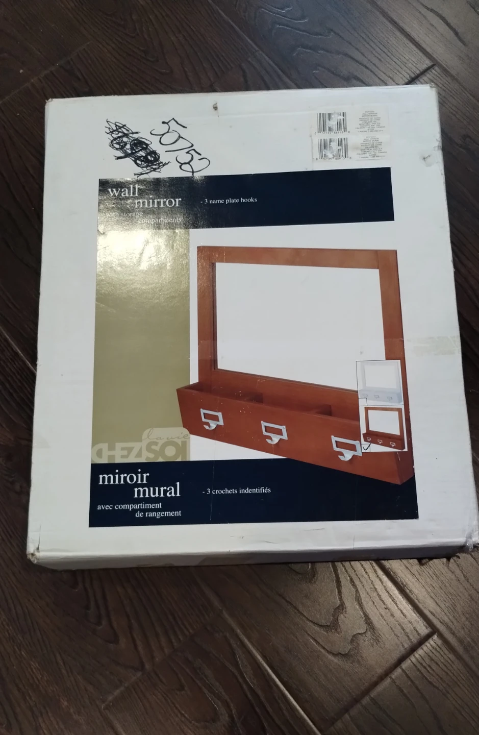 CHEZSO Mirroir Mural Wall Mirror with Compartment and 3 Hooks - photo 3