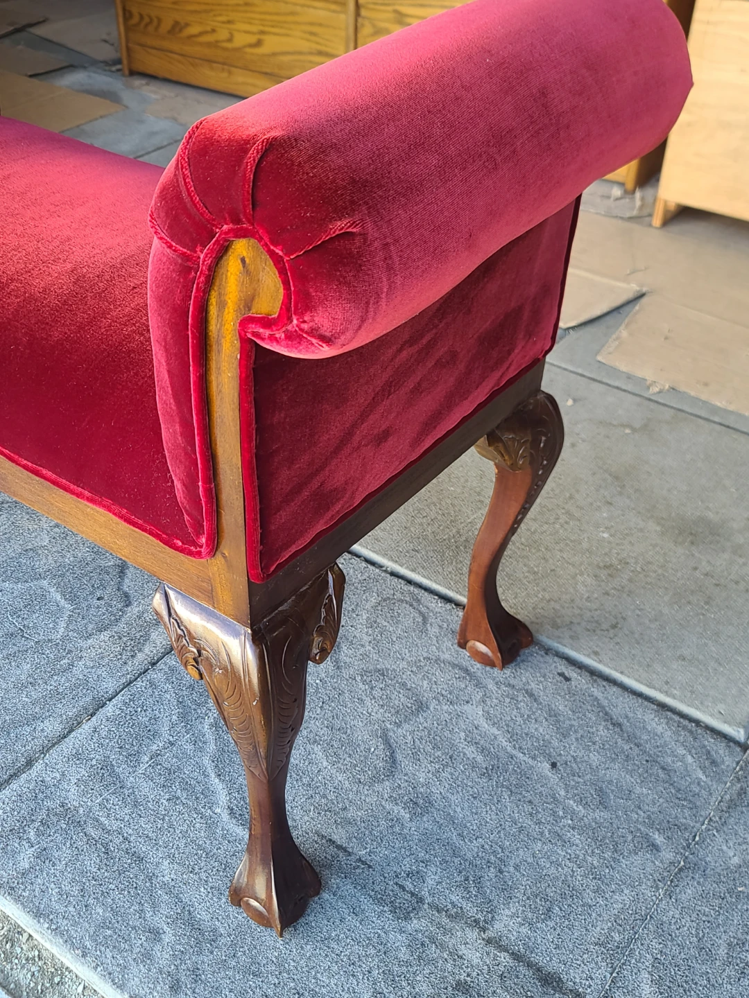 Vintage Victorian Red Velvet Upholstered Bench / Window Seat - photo 3