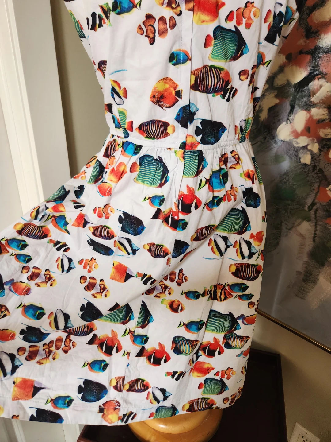 Cotton White Fish Print Sleeveless Dress - photo 3