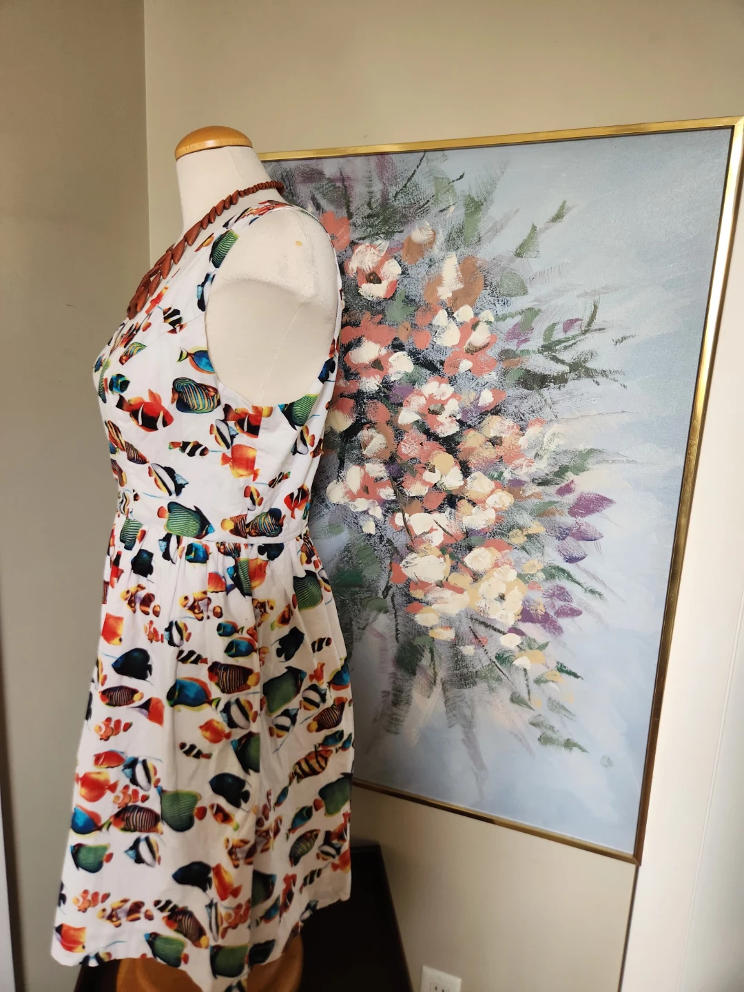 Cotton White Fish Print Sleeveless Dress - photo 4