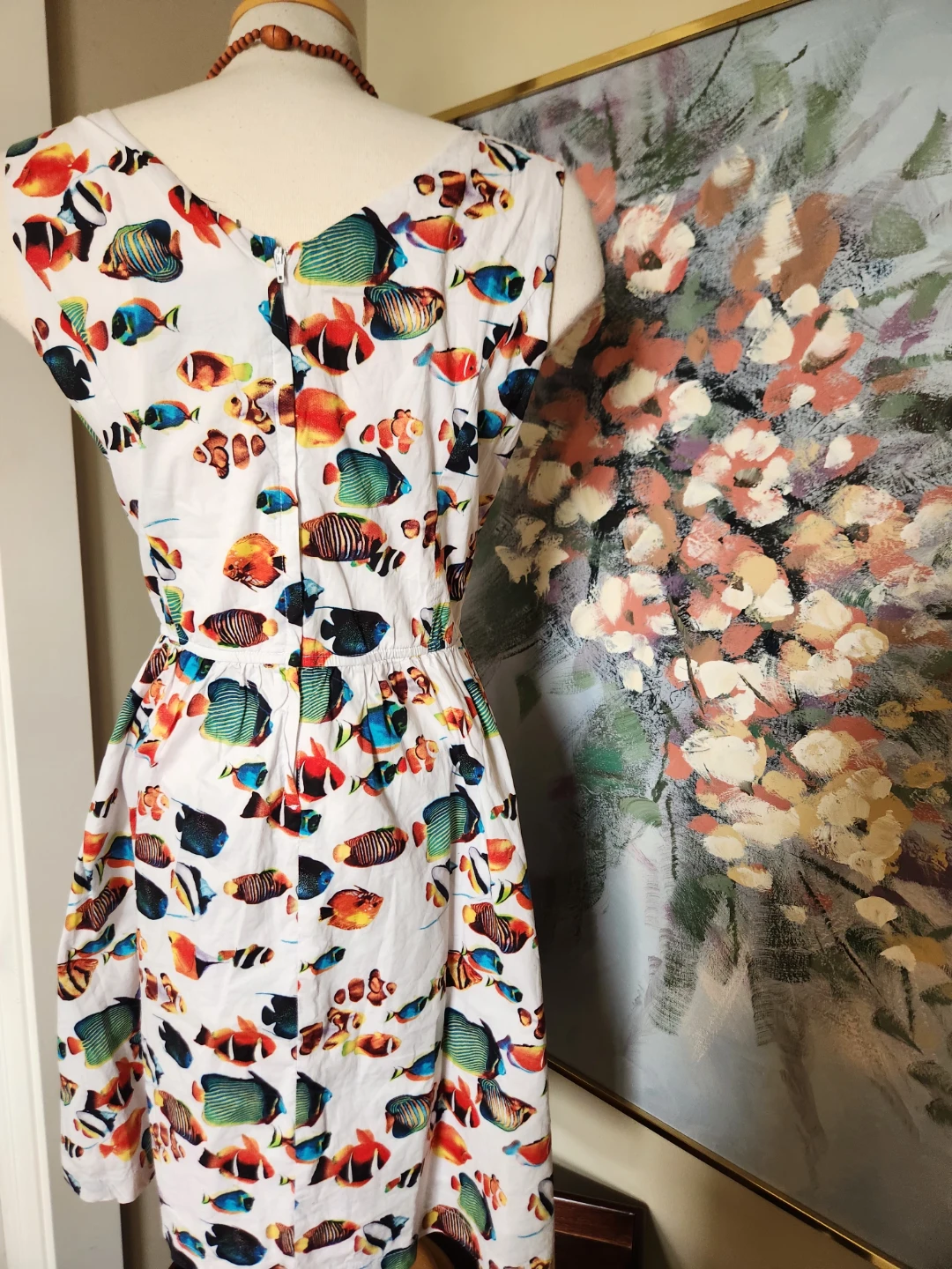 Cotton White Fish Print Sleeveless Dress - photo 5