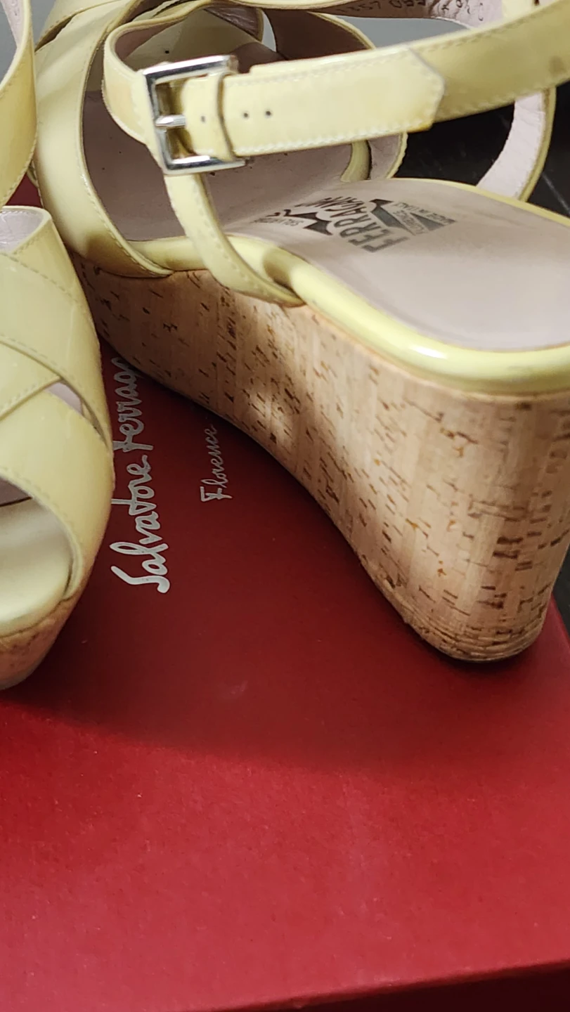 Salvatore Ferragamo Yellow Patent Leather Wedge Sandals - photo 2