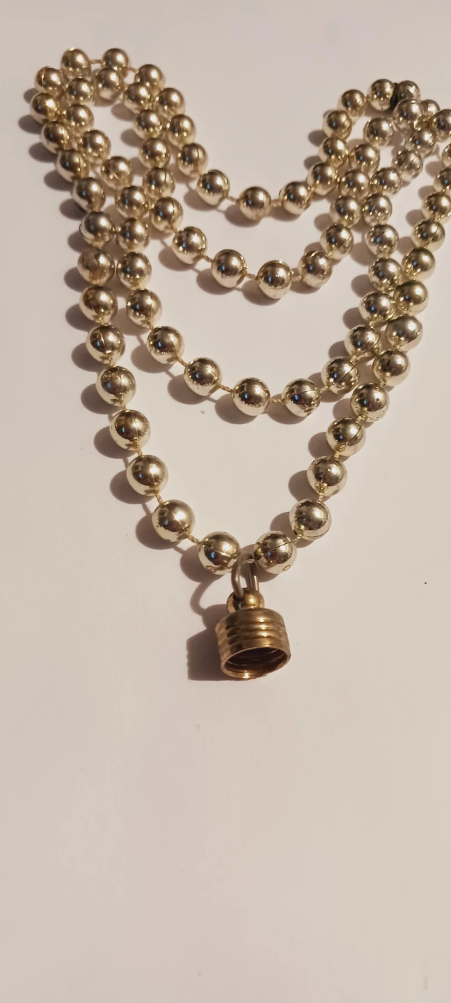 Silver Tone Beaded Necklace with Bell Pendant