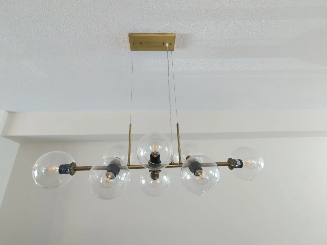 Brass Chandelier with 7 Clear Glass Globes