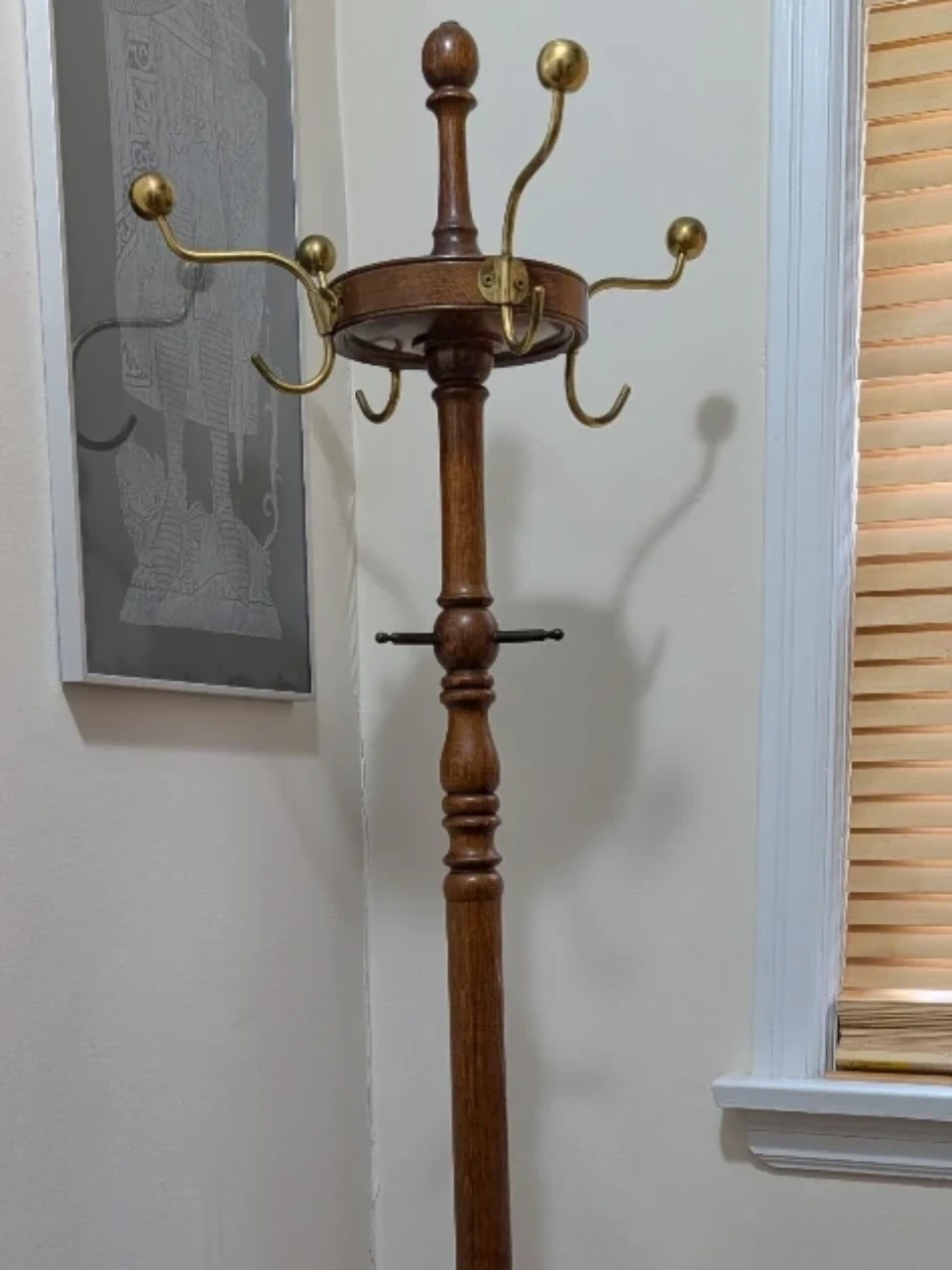 Oat Hall Tree Coat Rack Brass Hooks and Hoof Carved Feet