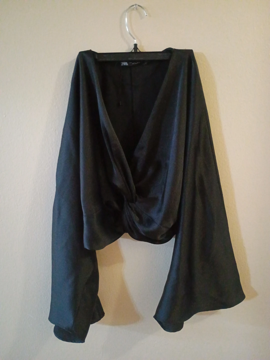 ZARA Black Satin Twist Front Blouse