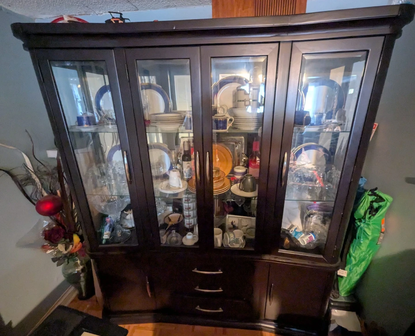 Dark Brown China Cabinet with Glass Doors
