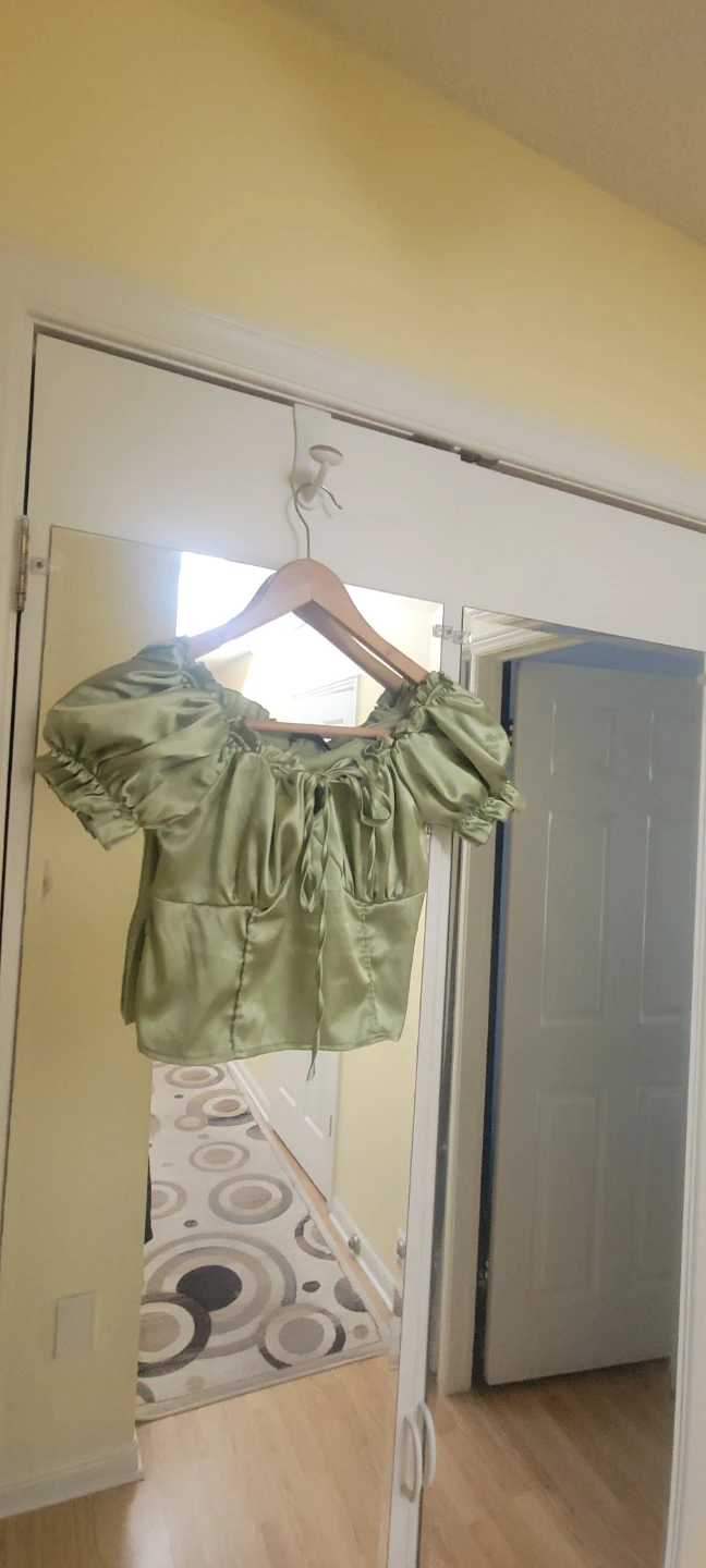Green Satin Puff Sleeve Top