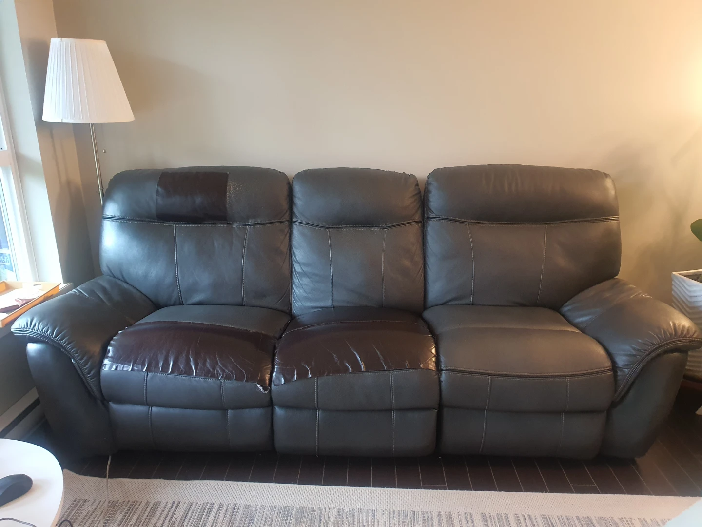 Grey Faux Leather Recliner Sofa - 3 Seater