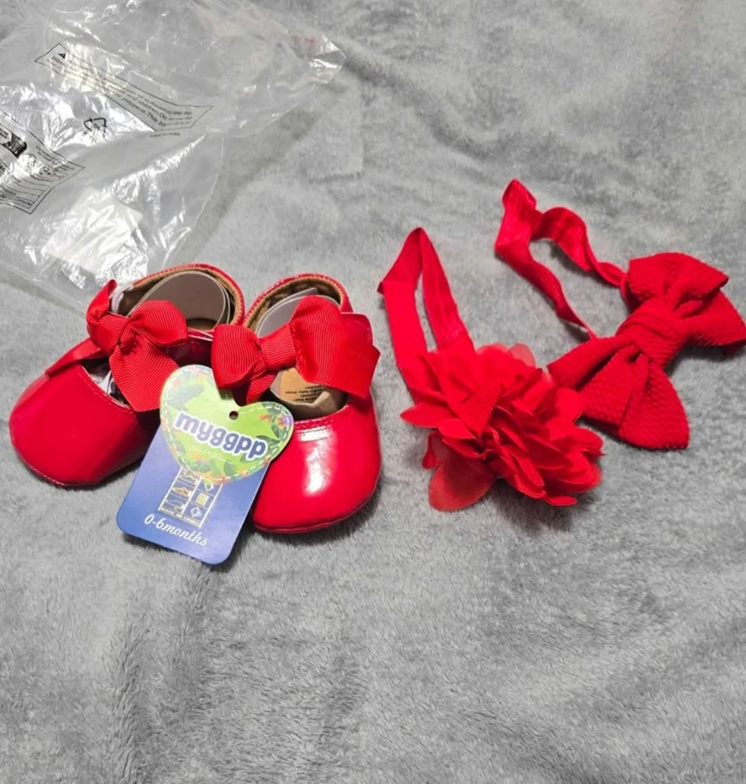 Myggpp Red Baby Shoes & Headband Set from 0-6 months