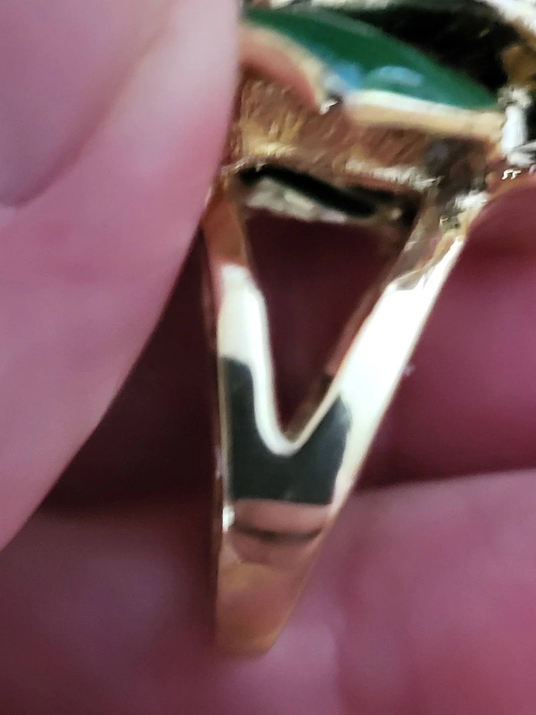 Floral gold tone green floral ring with rhinestones - photo 5