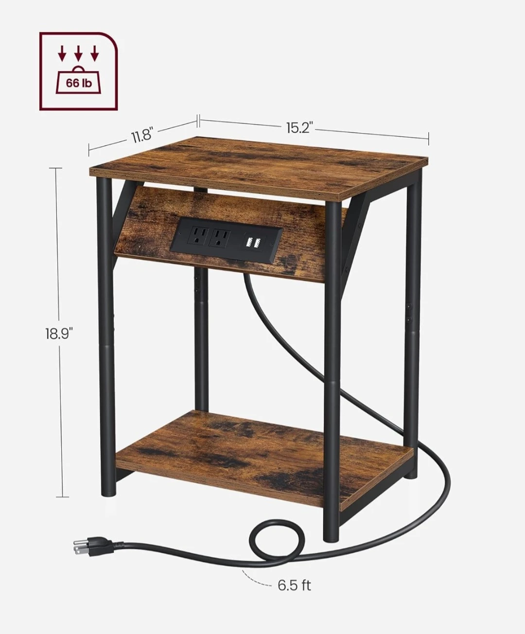 Rustic End Table with Built-in Charging Station - photo 2