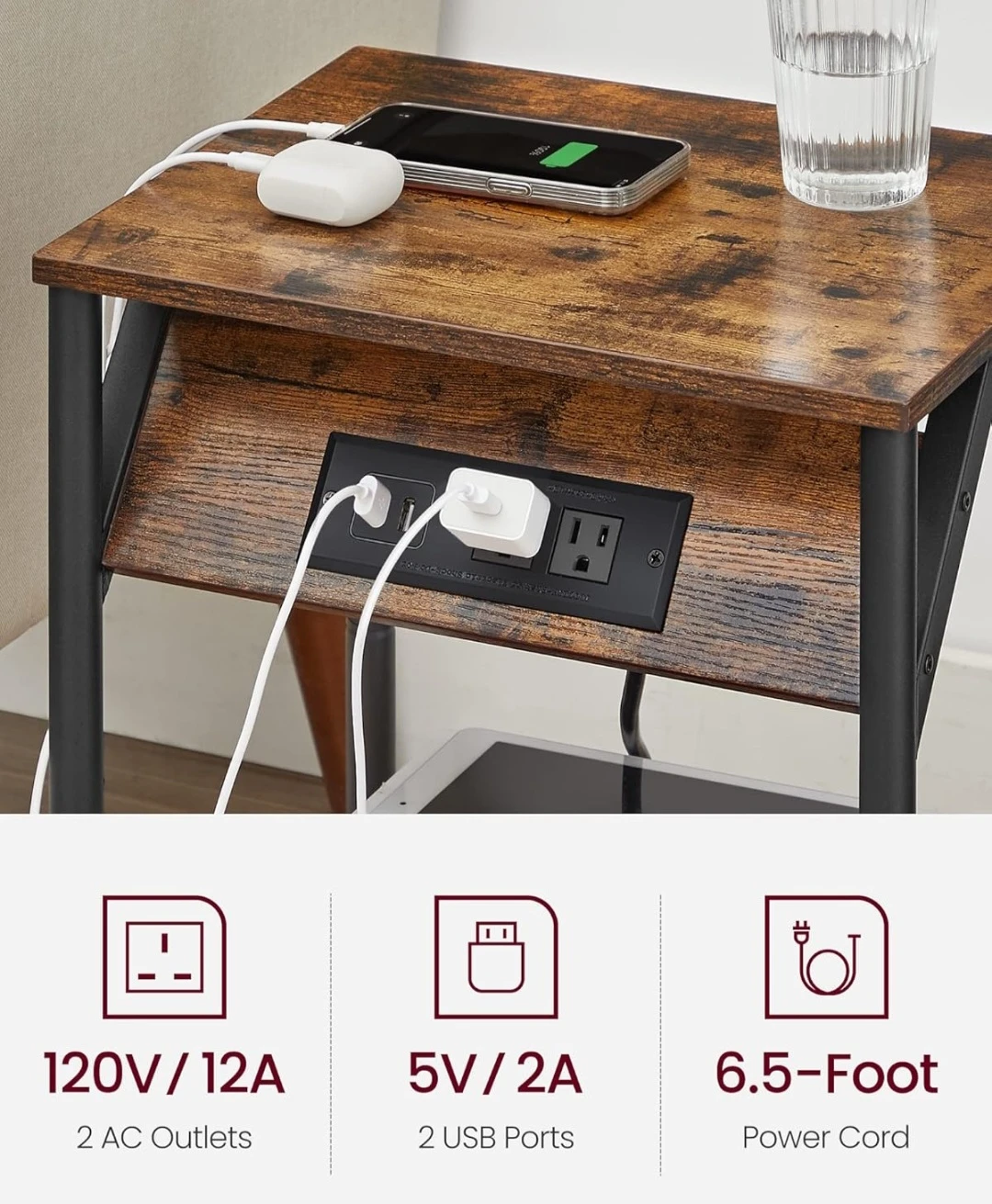 Rustic End Table with Built-in Charging Station - photo 3