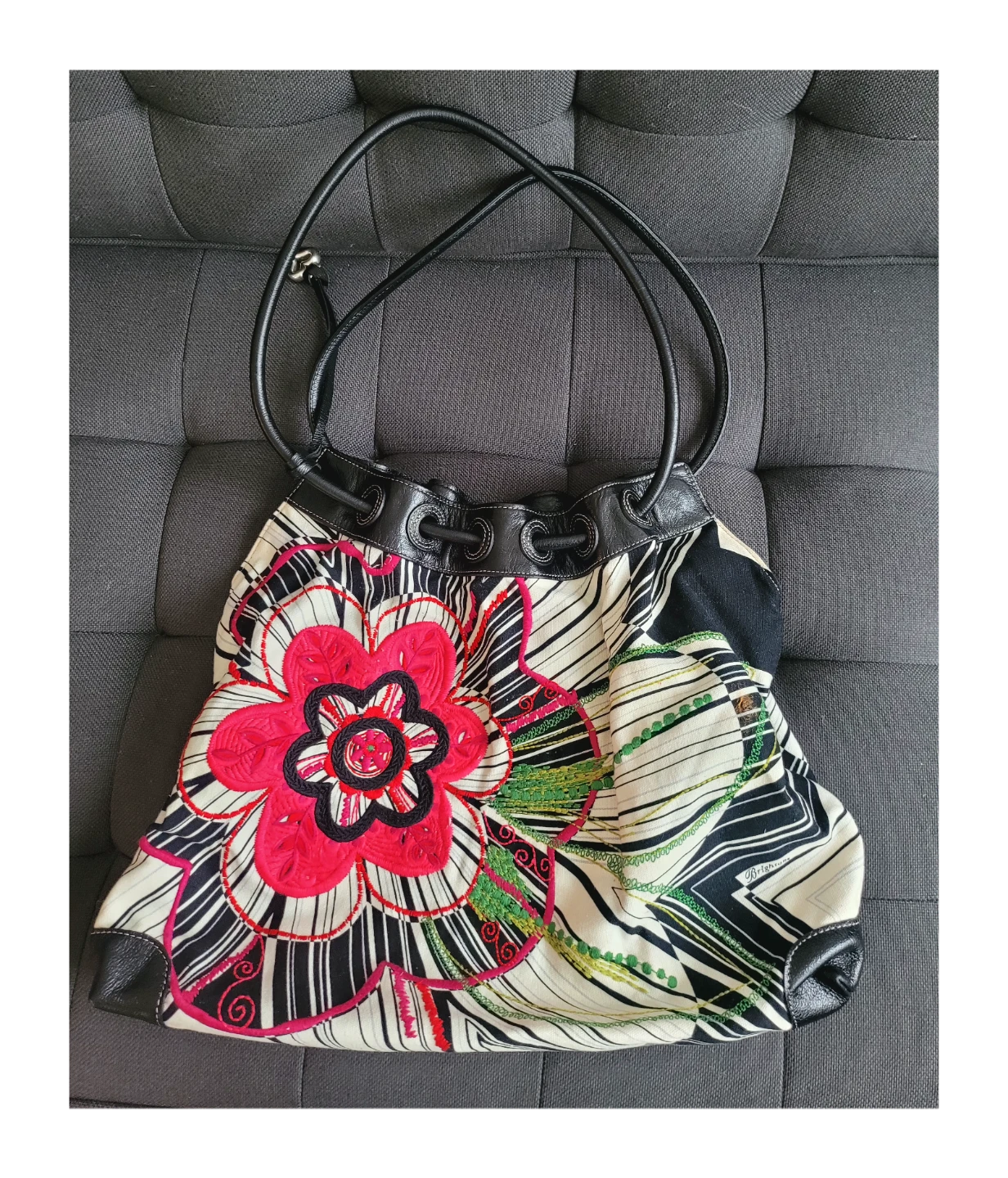 Brighton Black & White Floral Shoulder Bag