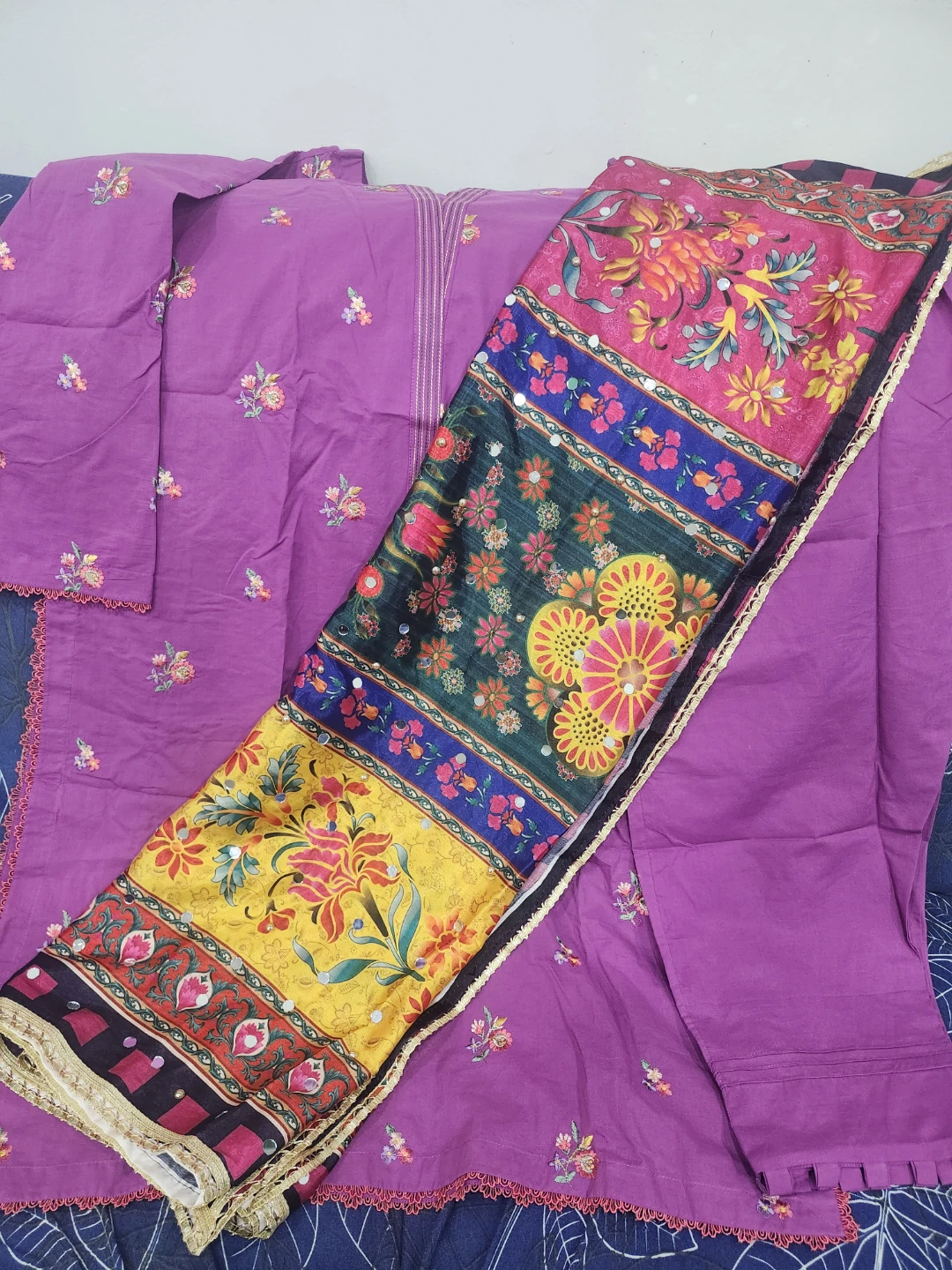 Embroidered Lawn 3-Piece Suit with indian Fancy Duppatta