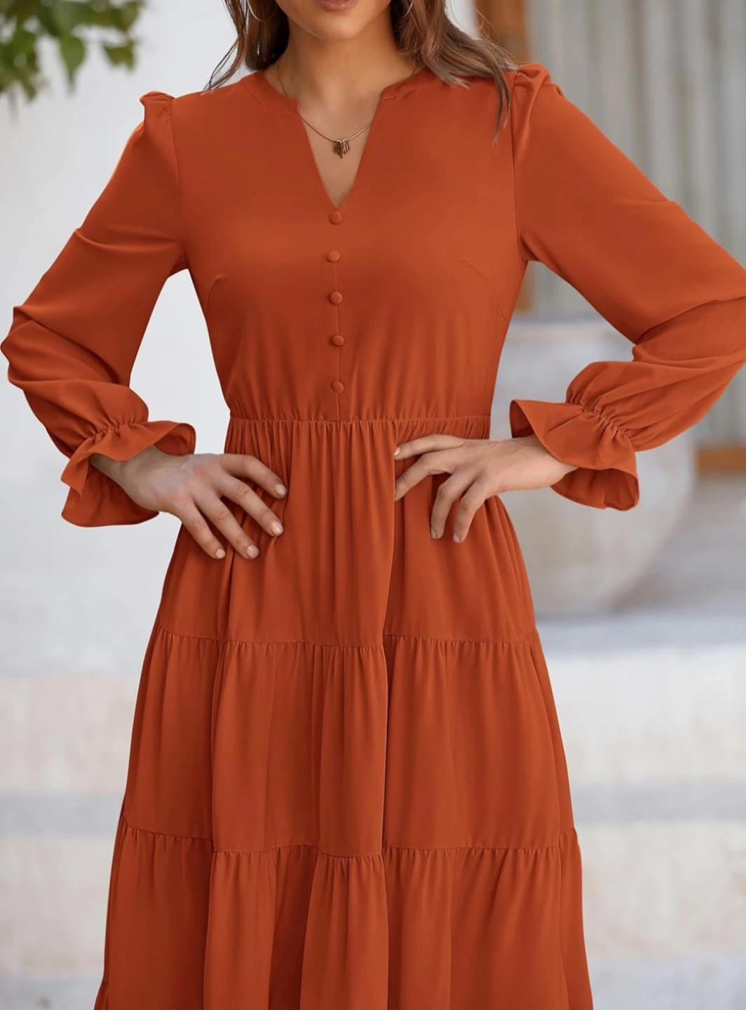 Women's Orange Tiered Maxi Dress
