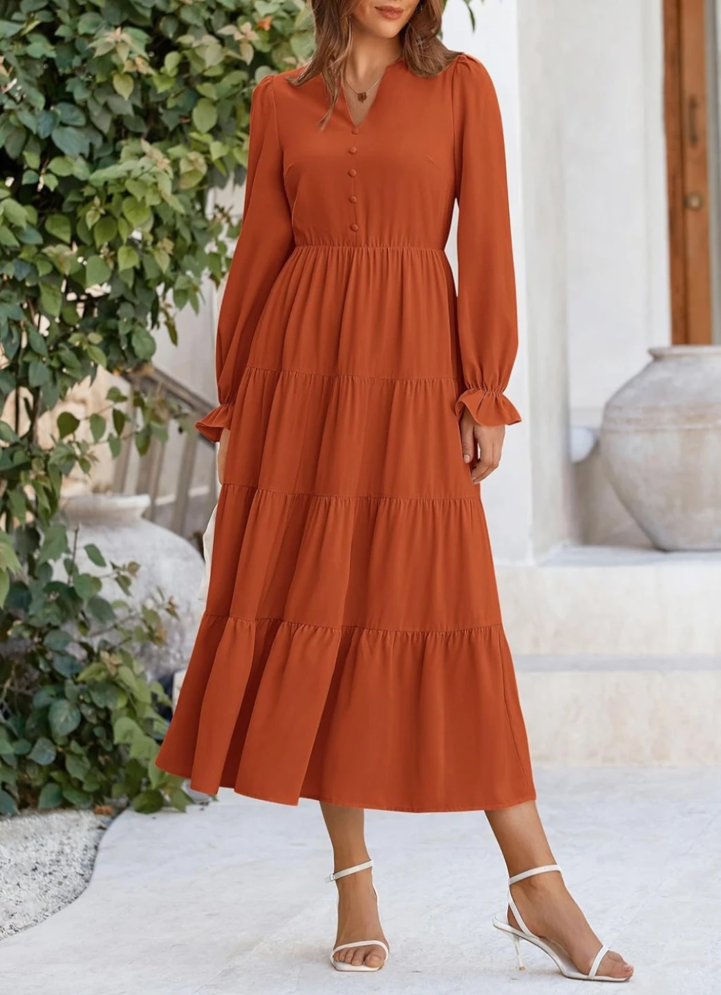 Women's Orange Tiered Maxi Dress - photo 3