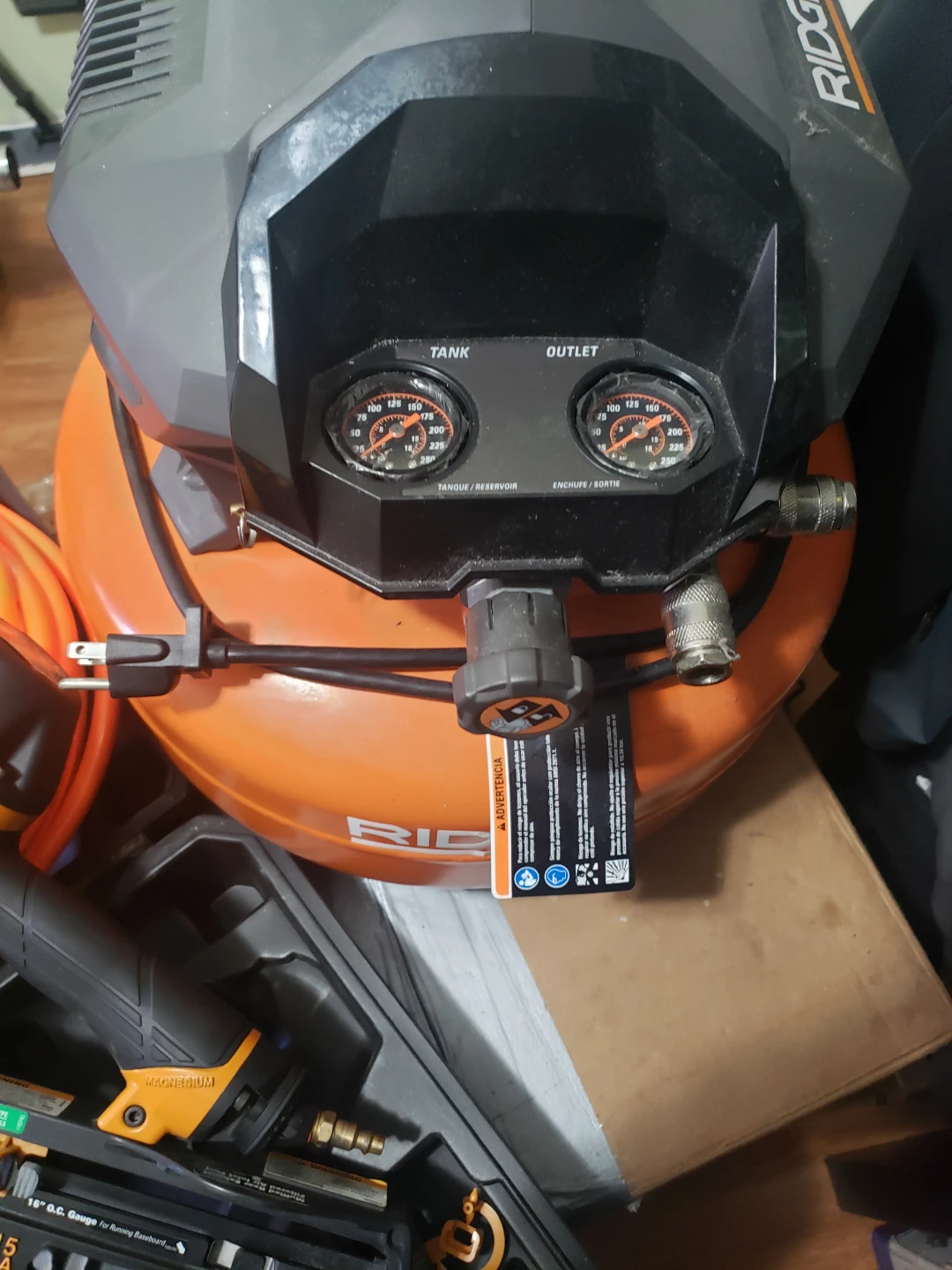 Ridgid 6 Gallon Air Compressor with Bostitch FN15 GA Nailer - photo 2