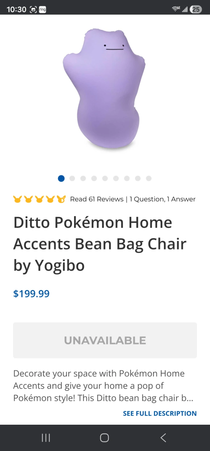 Pokémon Ditto Giant Bean Bag Chair By Yogibo (Rare Collectible) - photo 3