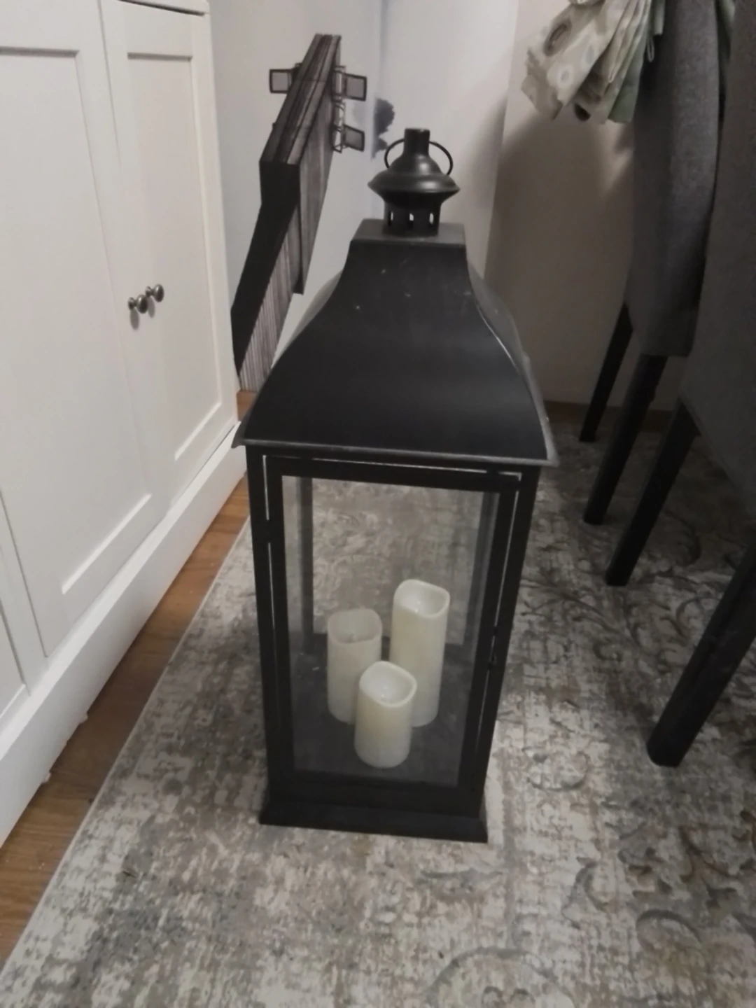 Large Black Lantern with 3 LED Candles