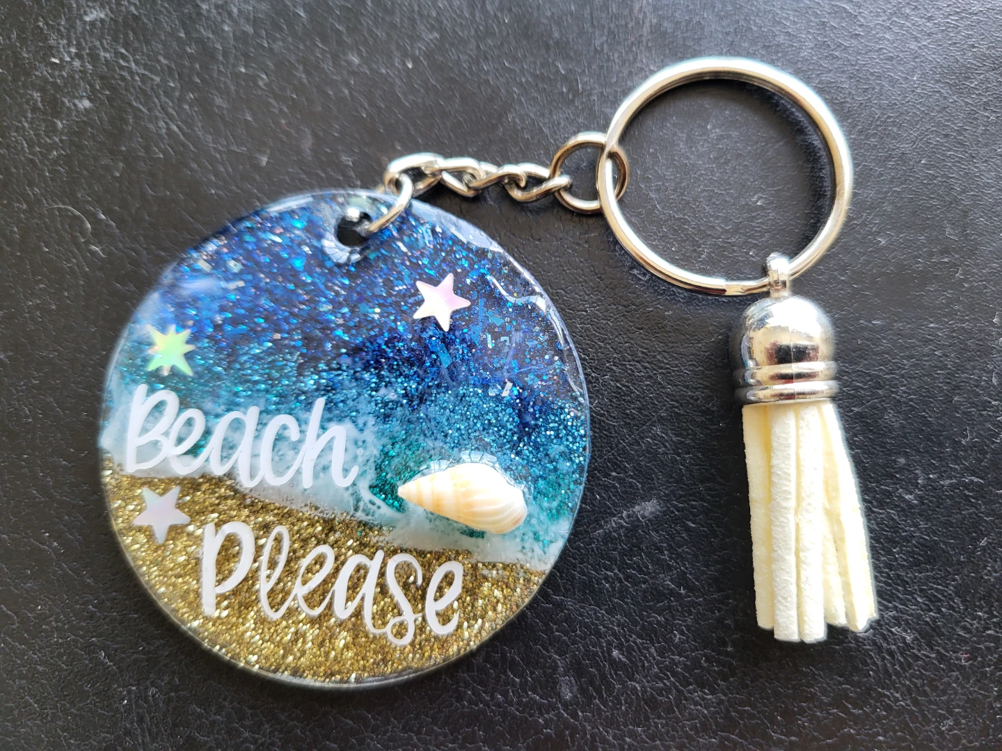Beach Please Keychain with Tassel