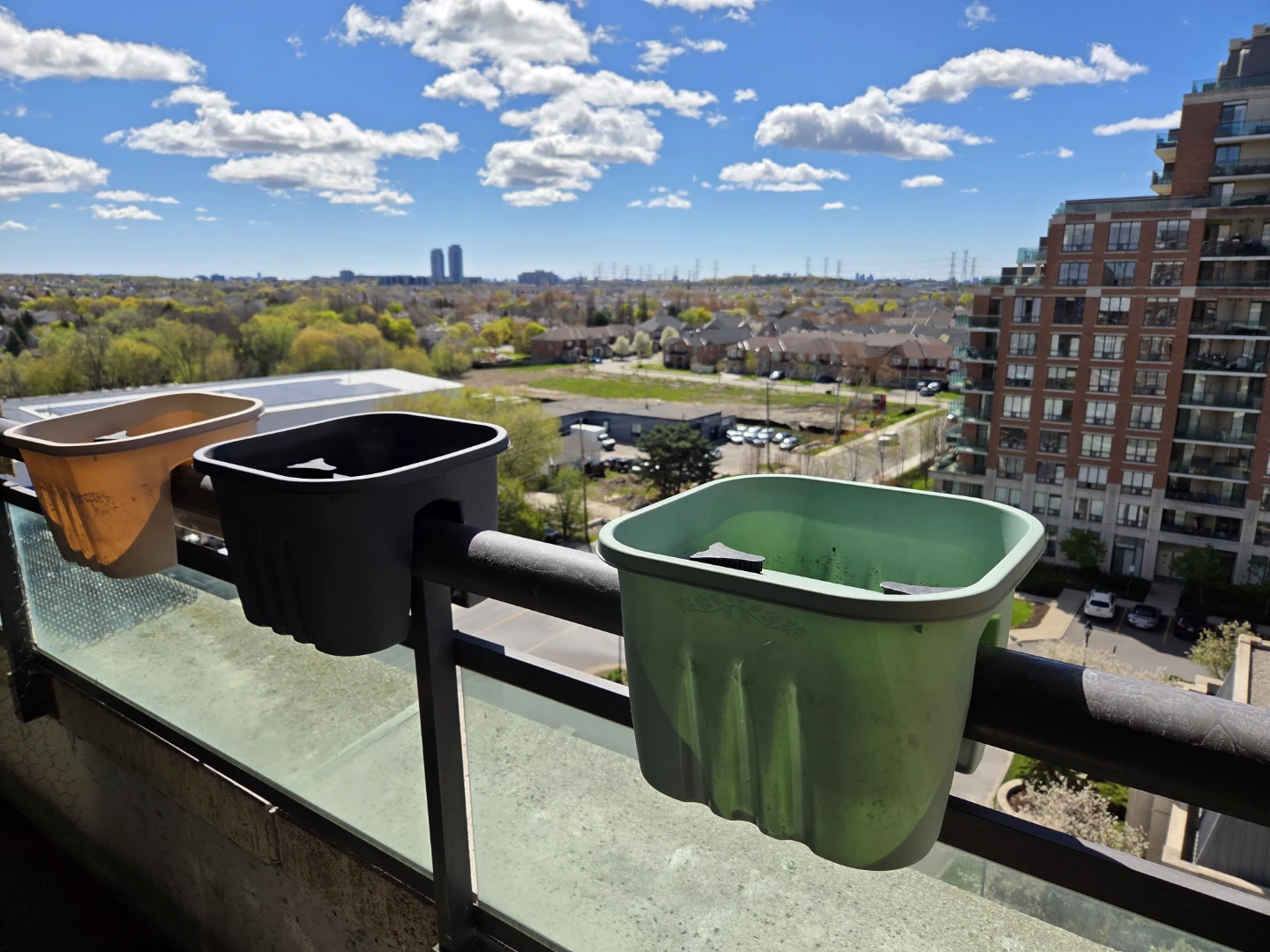 3 Balcony Planters - Green, Black, and Tan and soil - photo 2