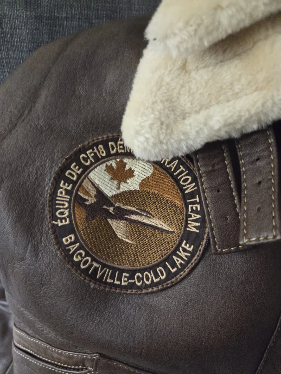 Brown Faux Leather Bomber Jacket with Shearling Collar