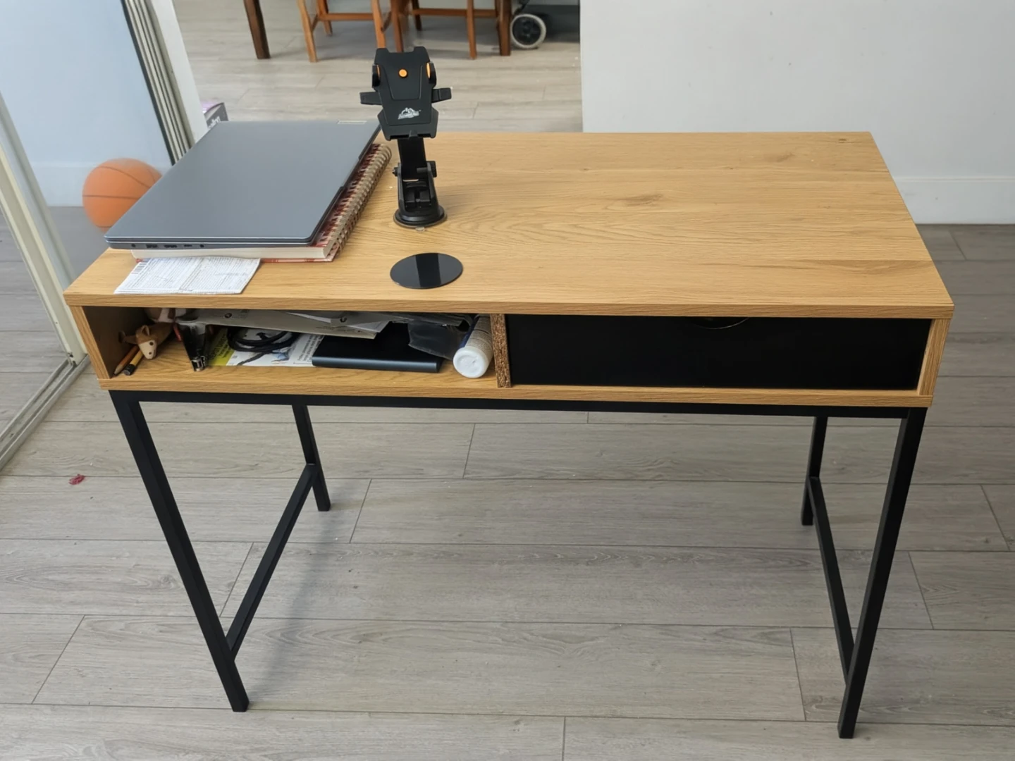 Modern Oak and Black Desk with Drawer - photo 2