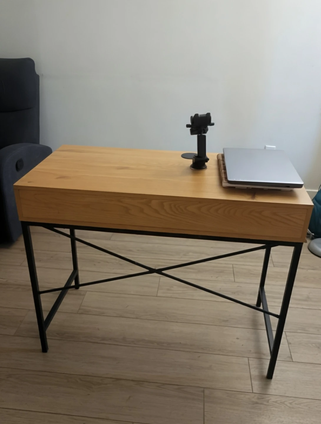 Modern Oak and Black Desk with Drawer - photo 3
