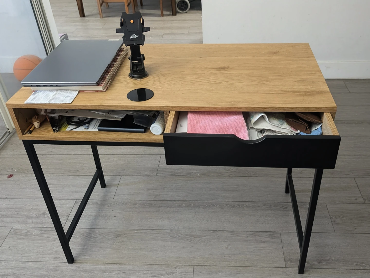 Modern Oak and Black Desk with Drawer - photo 4