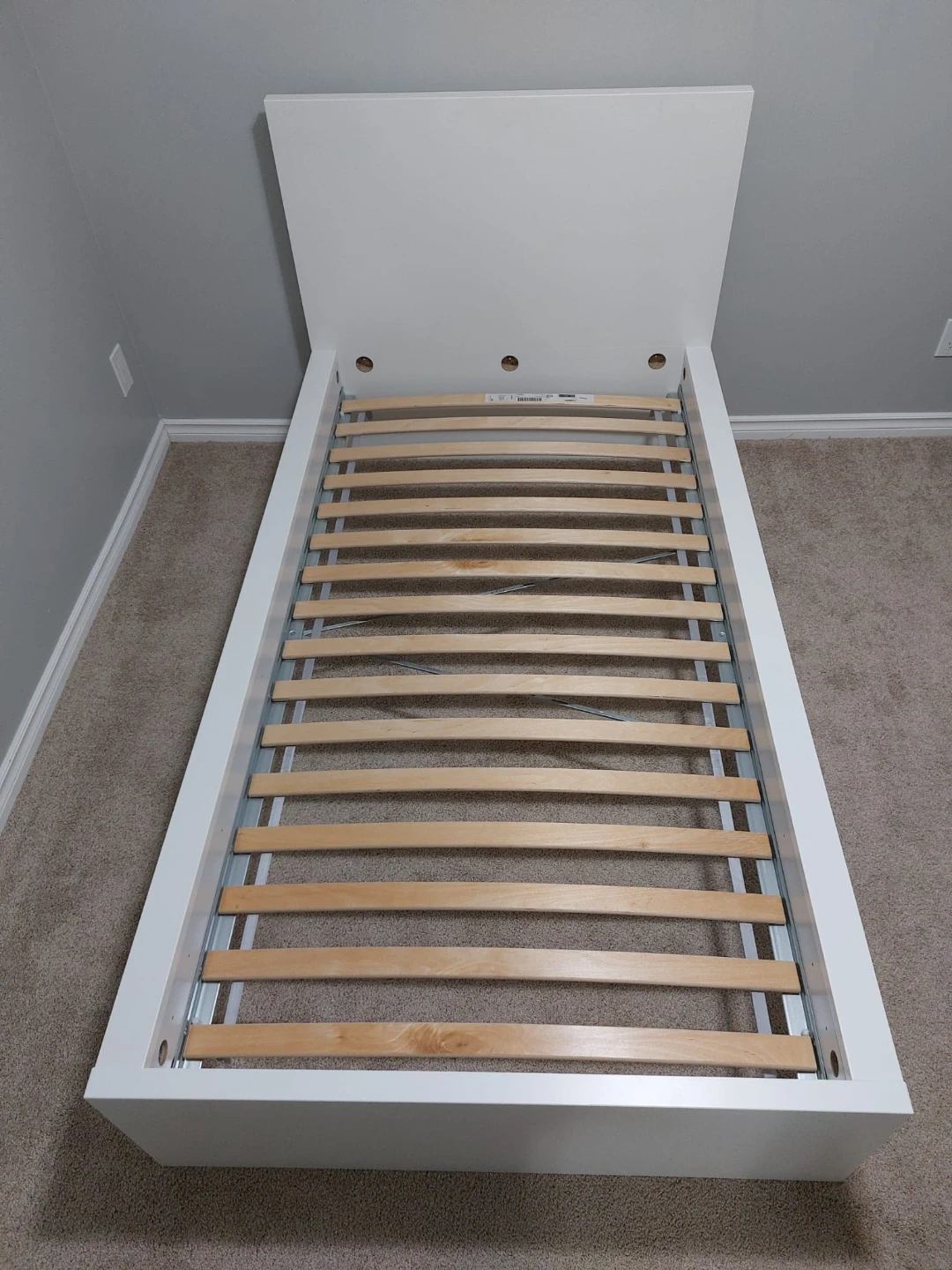 White Ikea Single Bed Frame with Headboard and mattress