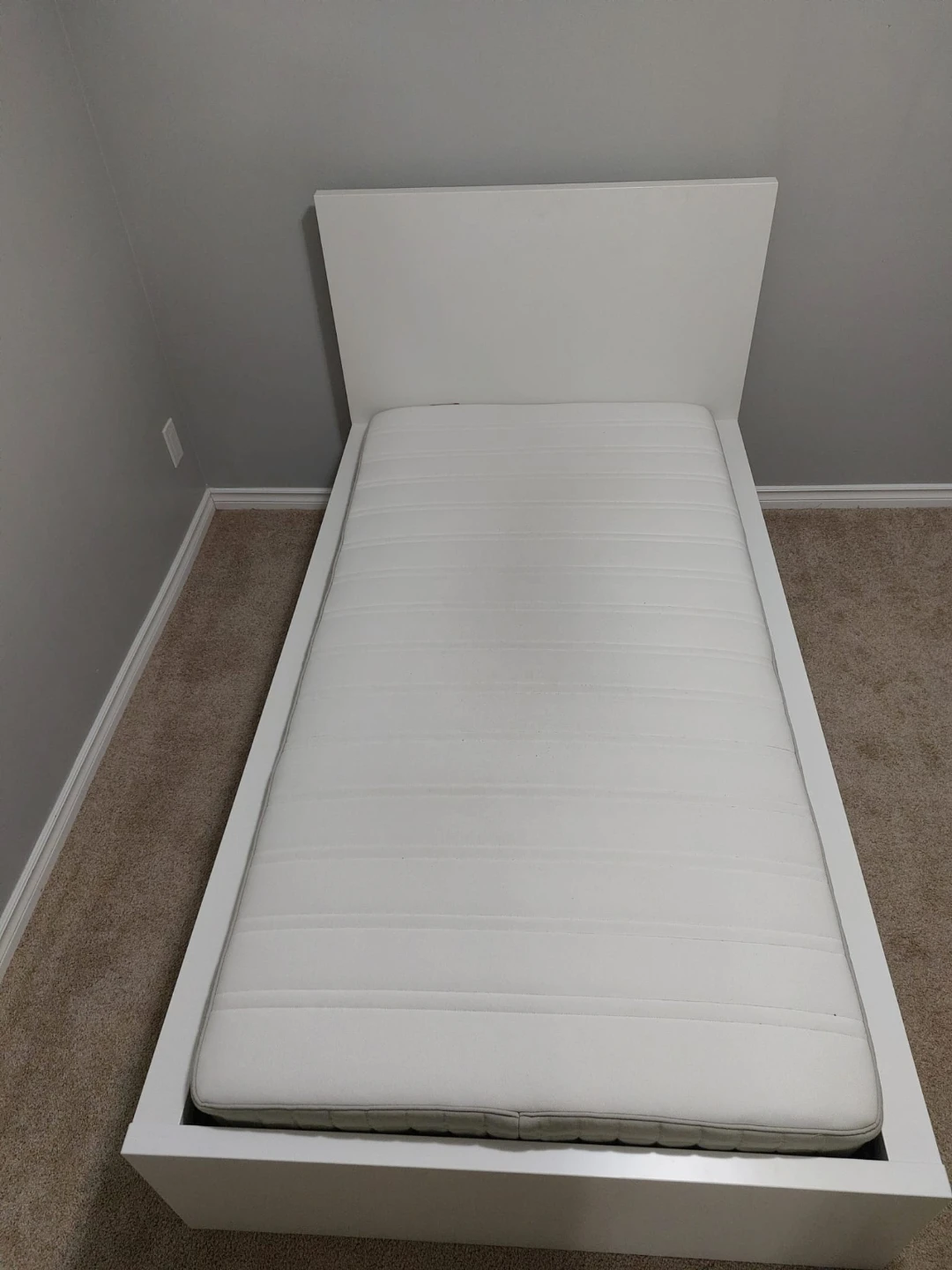 White Ikea Single Bed Frame with Headboard and mattress - photo 3
