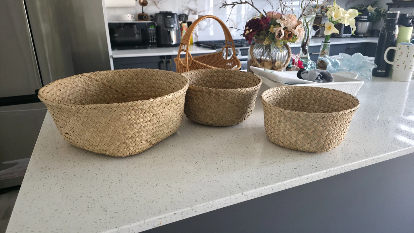 Plant Baskets Set of 3 Seagrass Woven Belly Baskets - photo 2