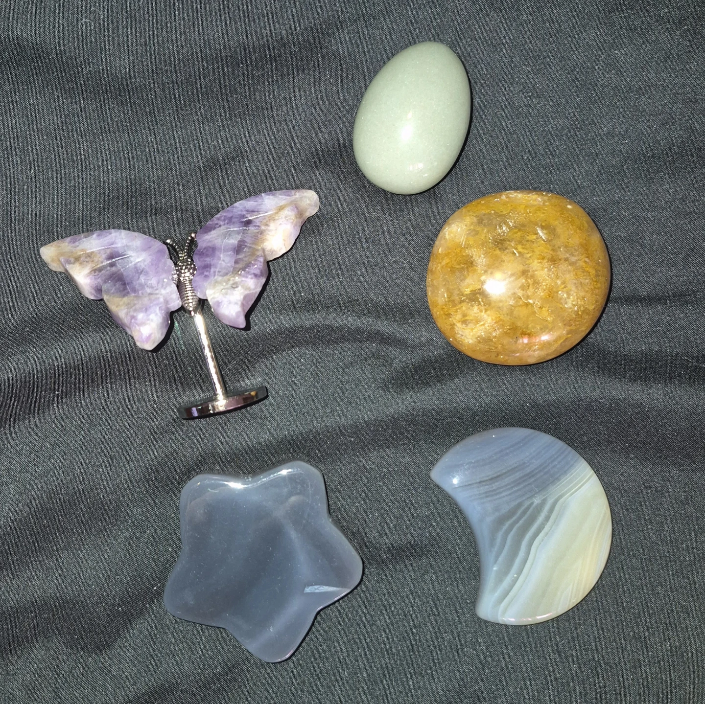 Assorted Gemstone Carvings - Butterfly, Star, Moon, Egg, Sphere