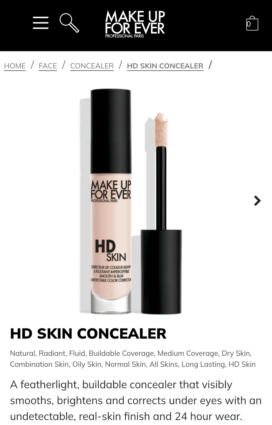 MAKE UP FOR EVER HD SKIN CONCEALER 0.1 QUARTZ