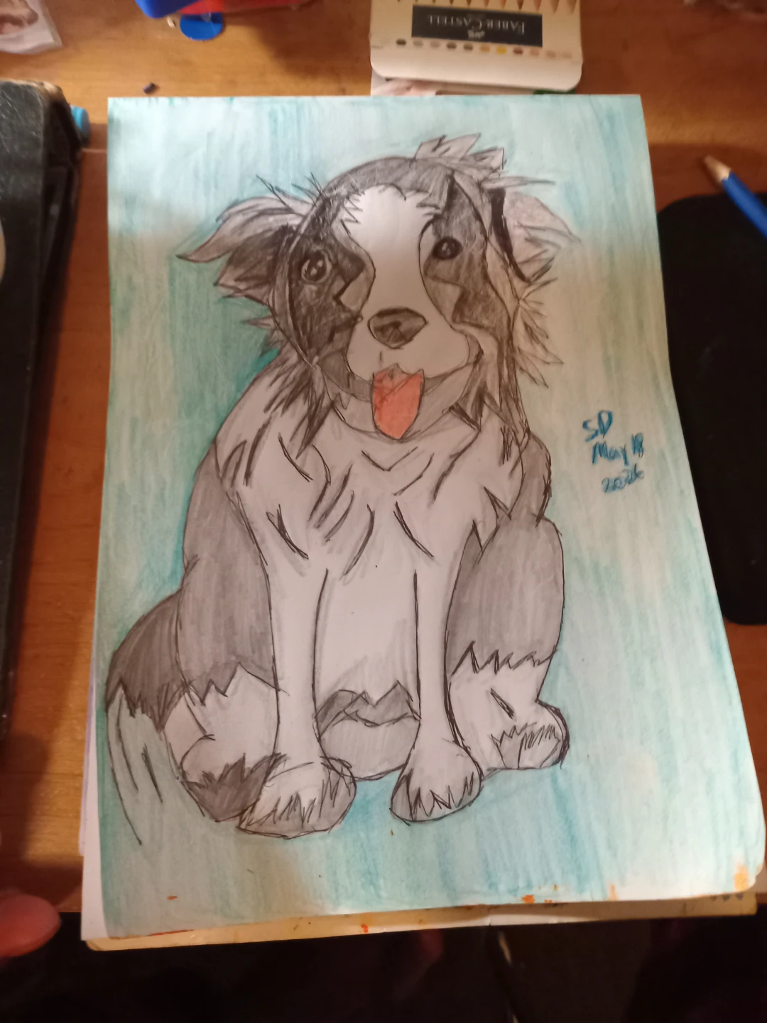 Grey, Black and White Dog Drawing by Custom Artist Sherwin - photo 3