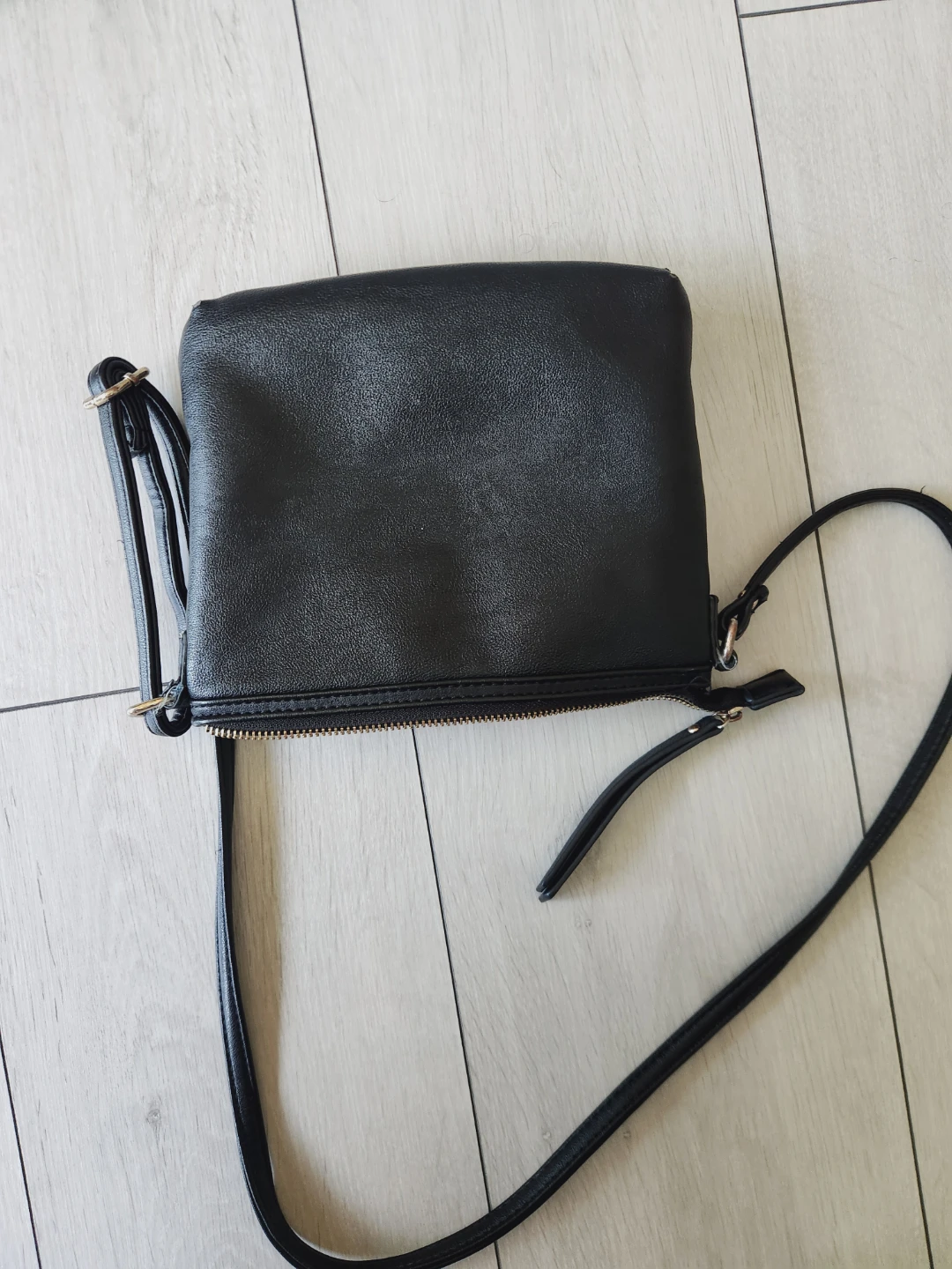 Black Aldo Leather Crossbody Bag with Gold Buckle