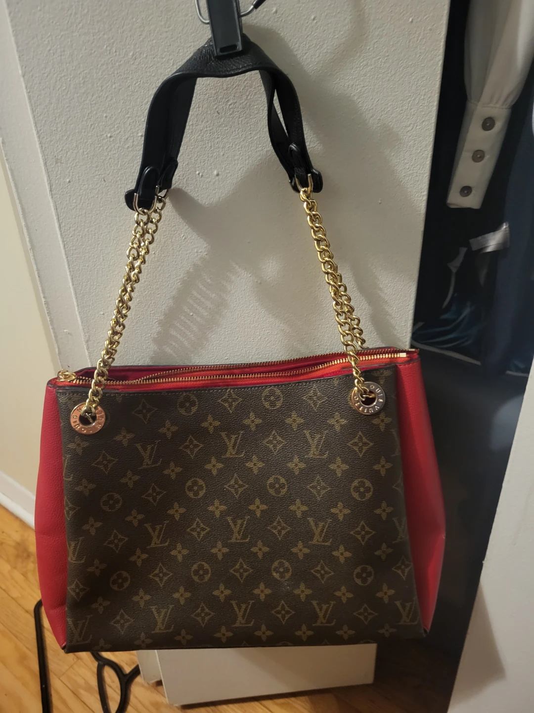 Louis Vuitton Monogram Canvas & Red Leather Shoulder Bag
