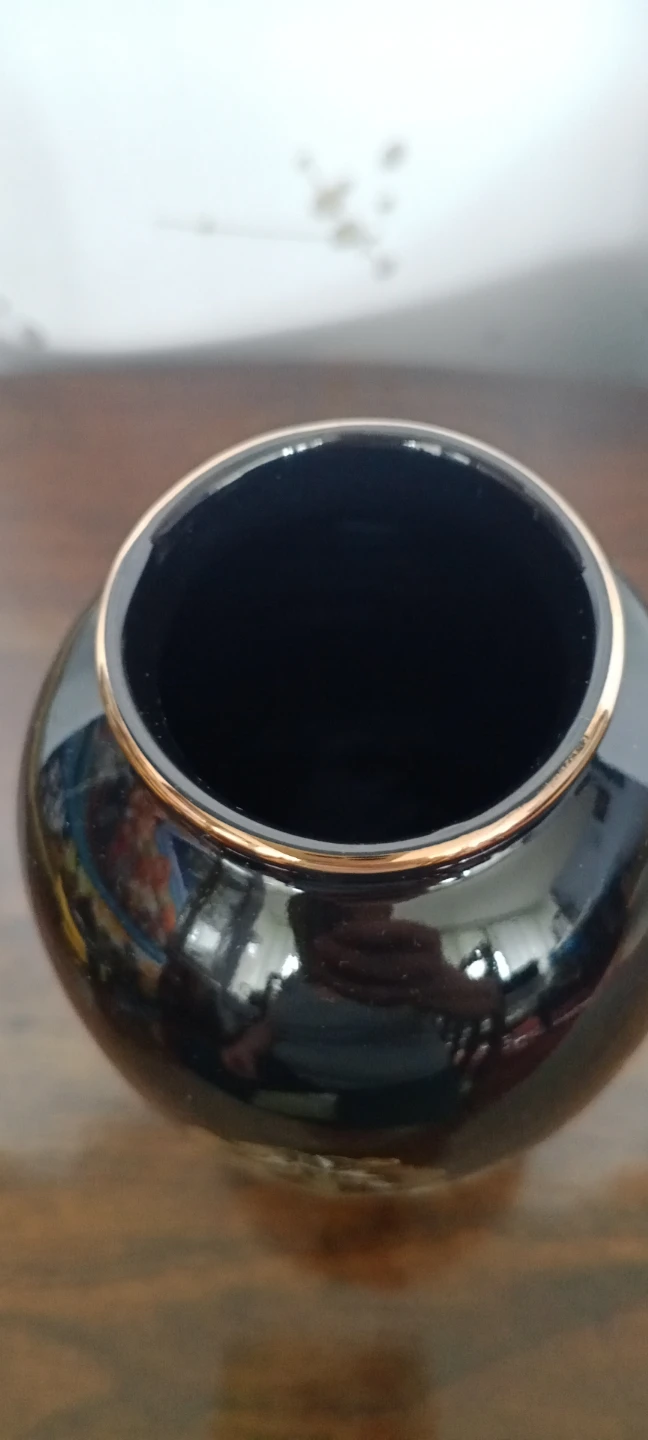 Vintage Black Ceramic Vase with Gold Iris Design - Made in Japan - photo 5