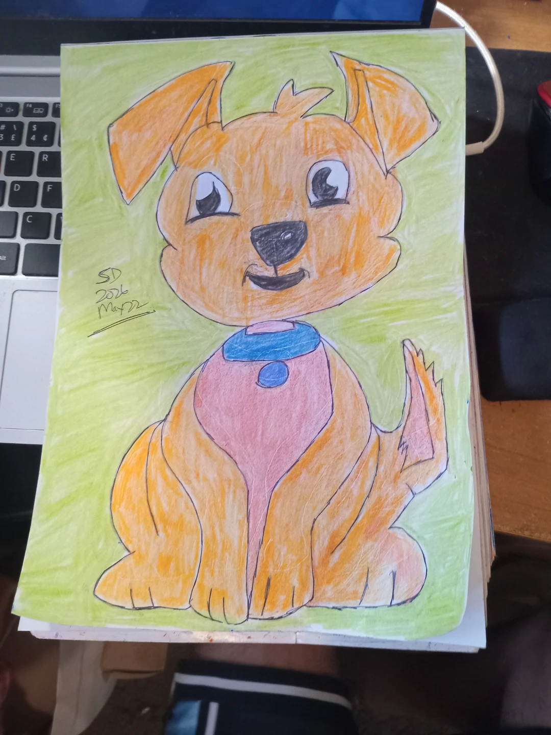 Orange Dog with Green Background by Custom Artist Sherwin