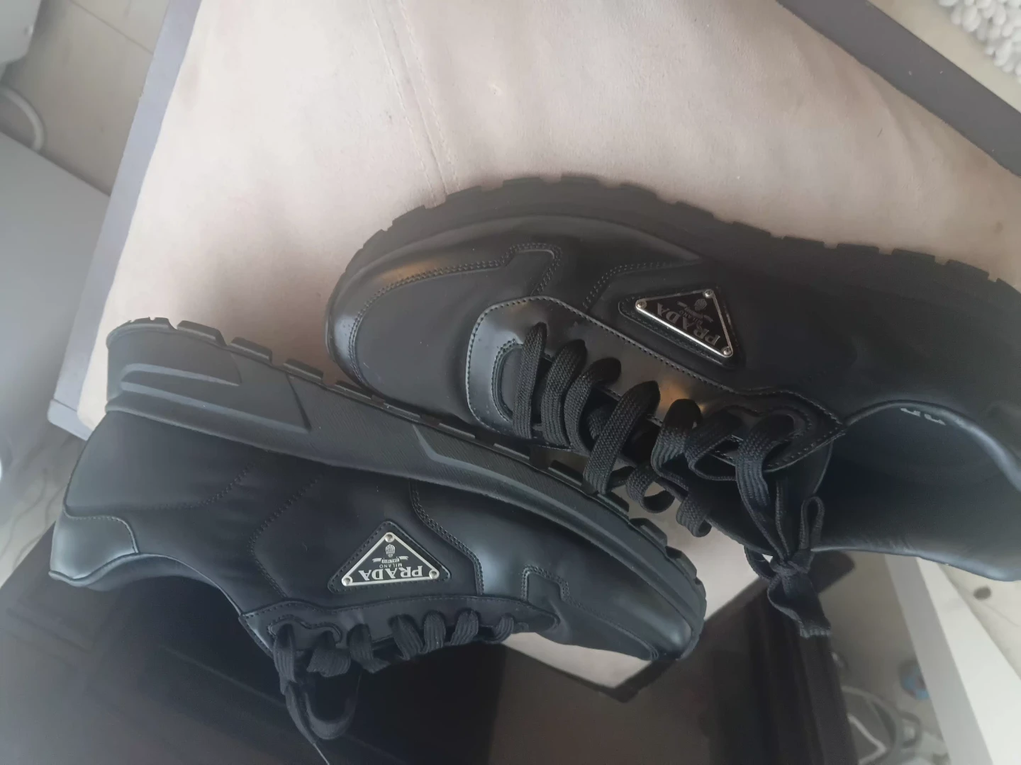 Prada Black Nylon and Leather Sneakers