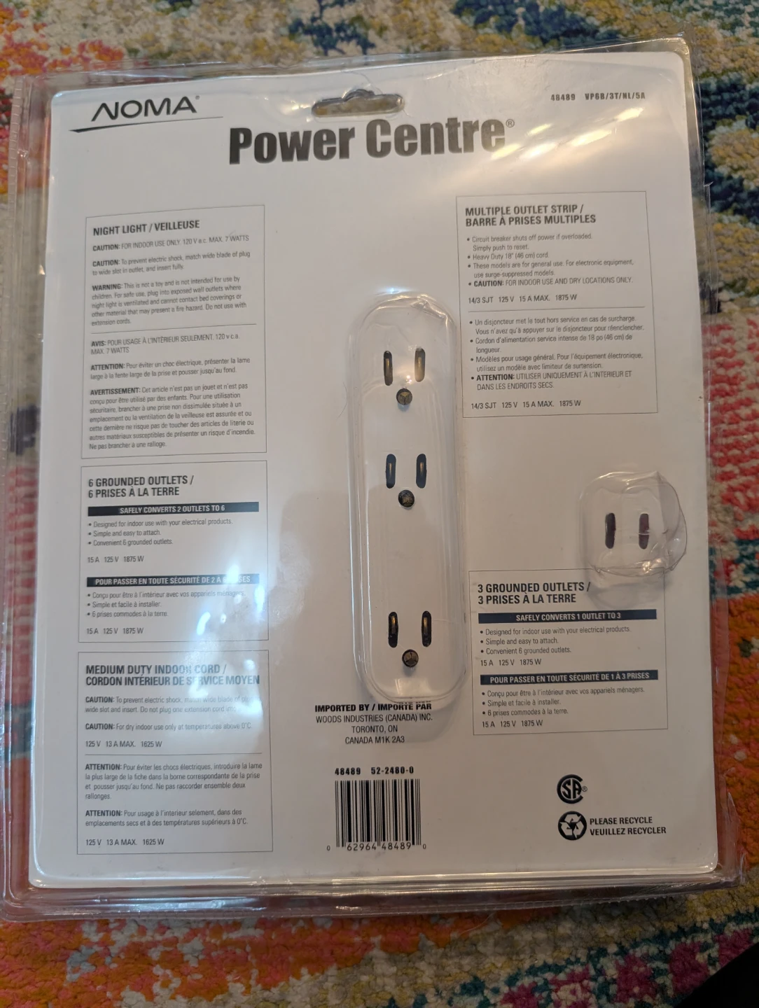 Noma Power Centre 9-Outlet Power Bar with 3-Outlet Wall Block - photo 3