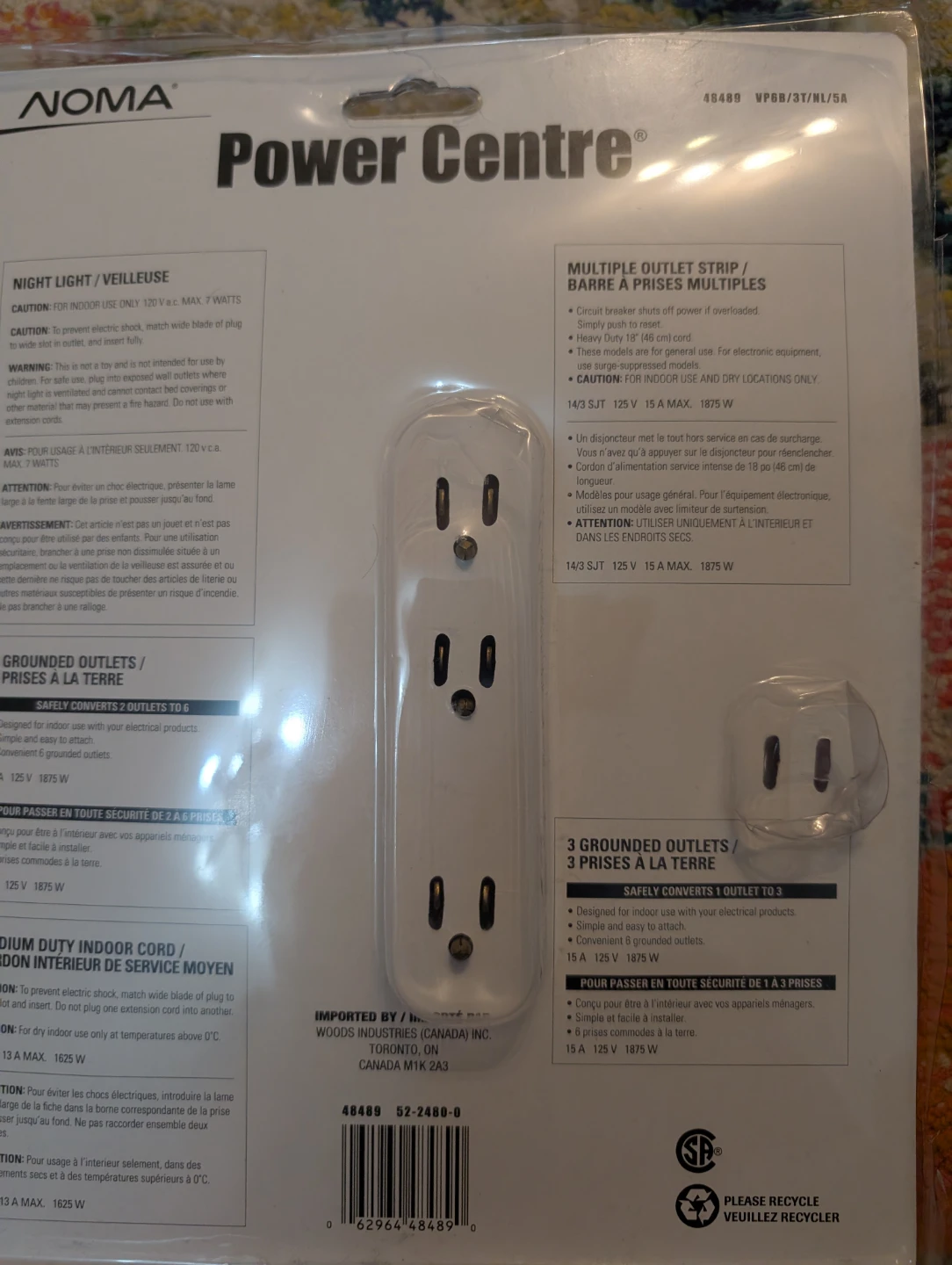Noma Power Centre 9-Outlet Power Bar with 3-Outlet Wall Block - photo 4