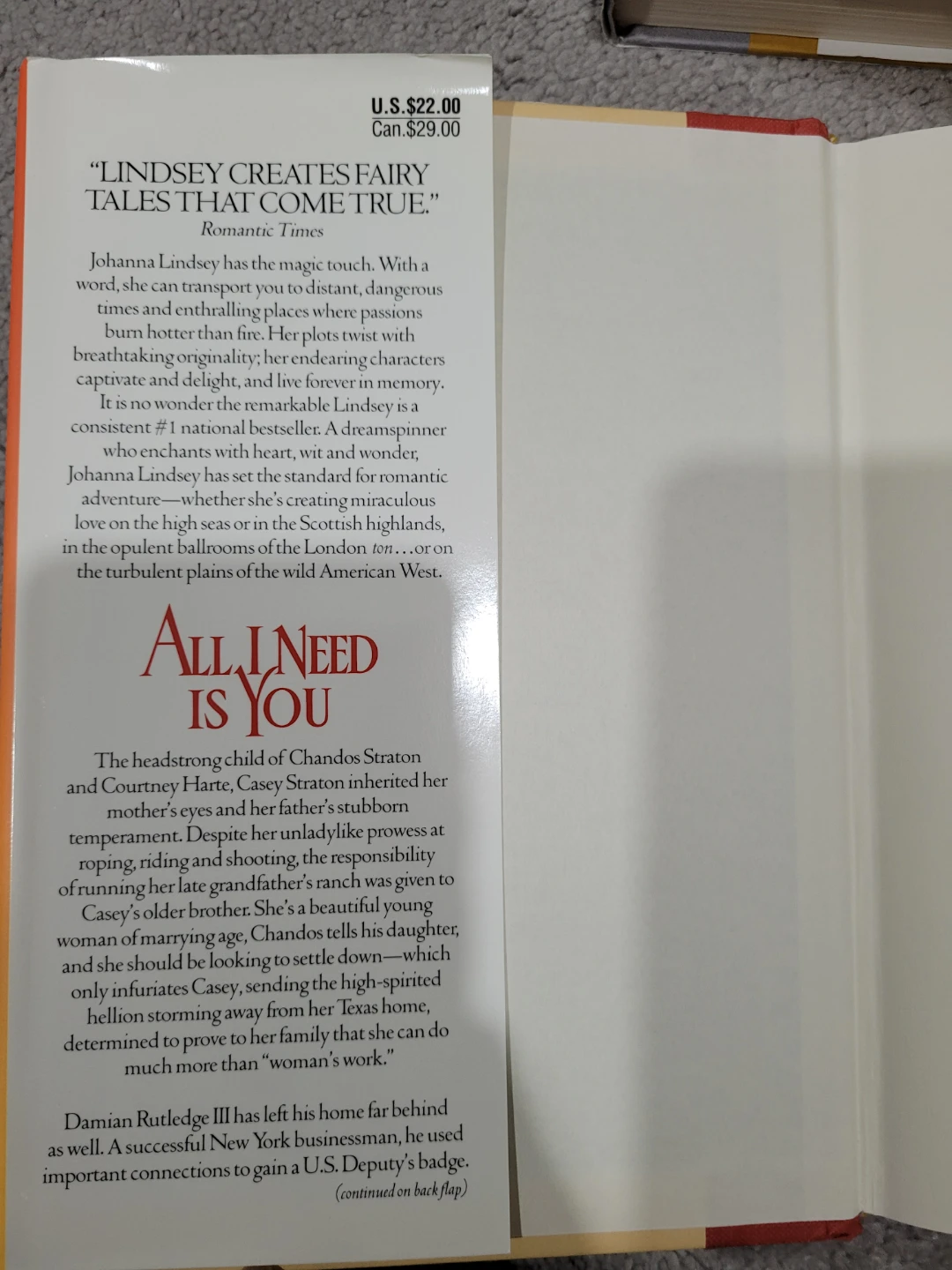 All I Need Is You by Johanna Lindsey Paperback Romance Novel - photo 2