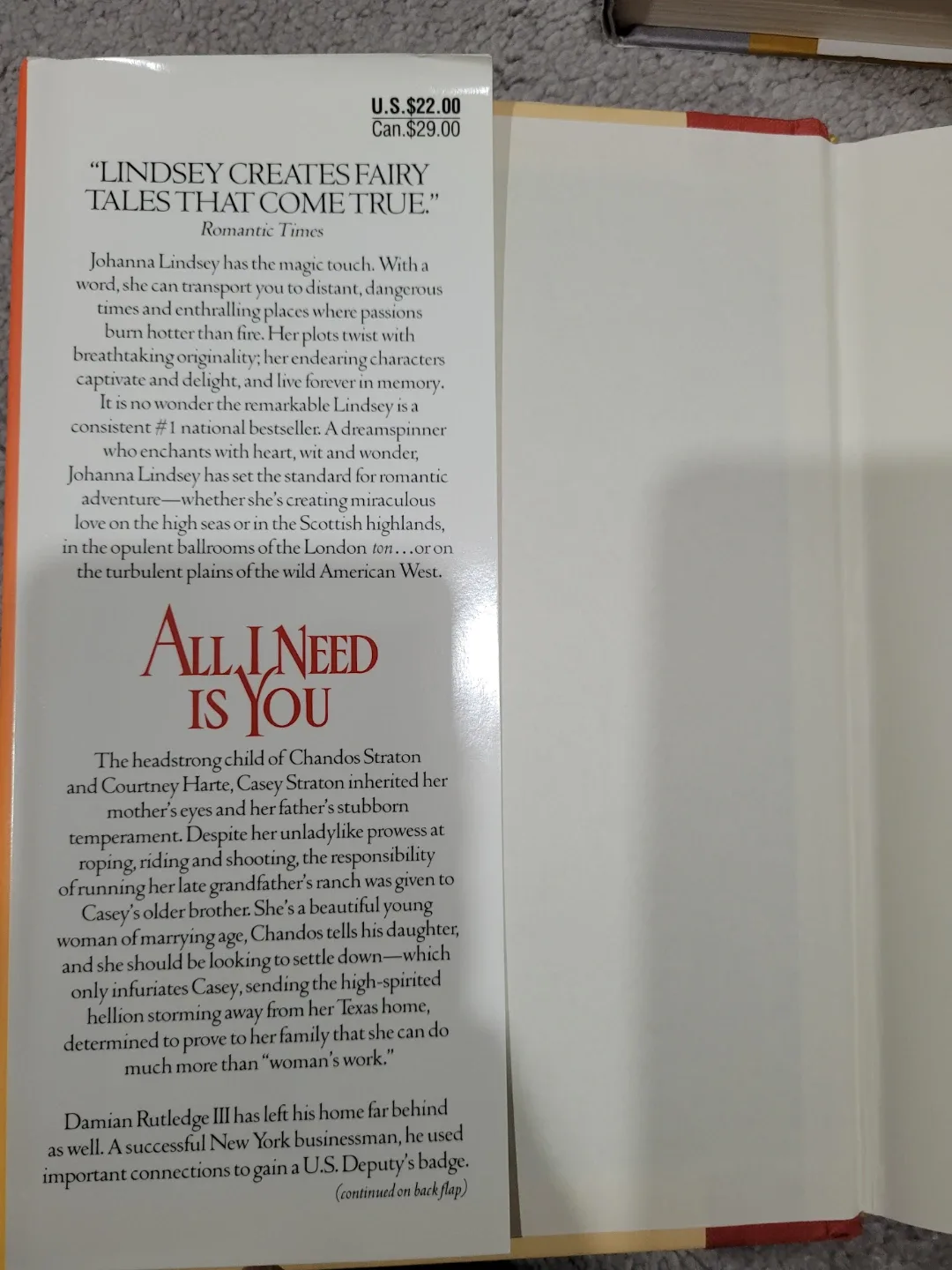 All I Need Is You by Johanna Lindsey Paperback Romance Novel - photo 2