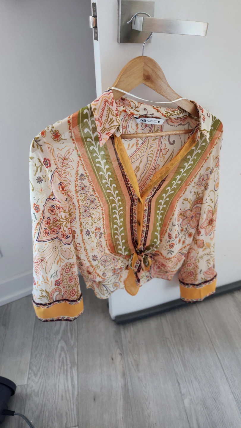 ZARA Paisley Print Tie-Front Blouse - Size S