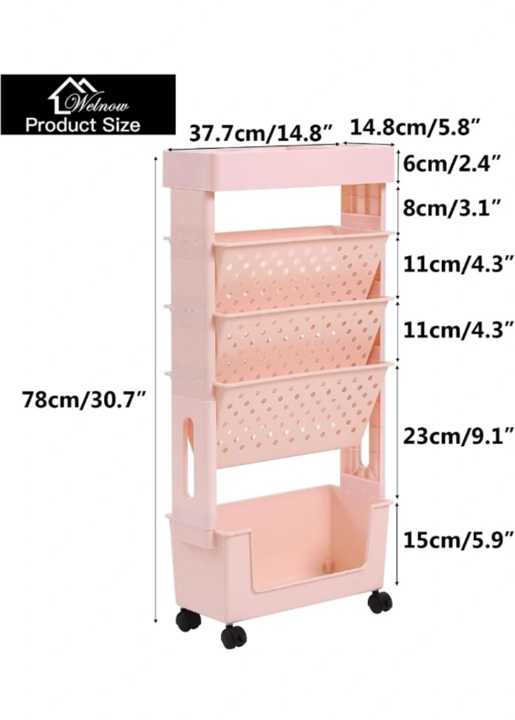 Pink 4-Tier Rolling Storage Cart / Bookshelf - photo 2