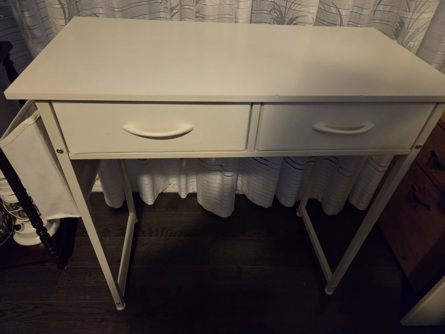 White 2-Drawer Vanity Table with Side Organizer