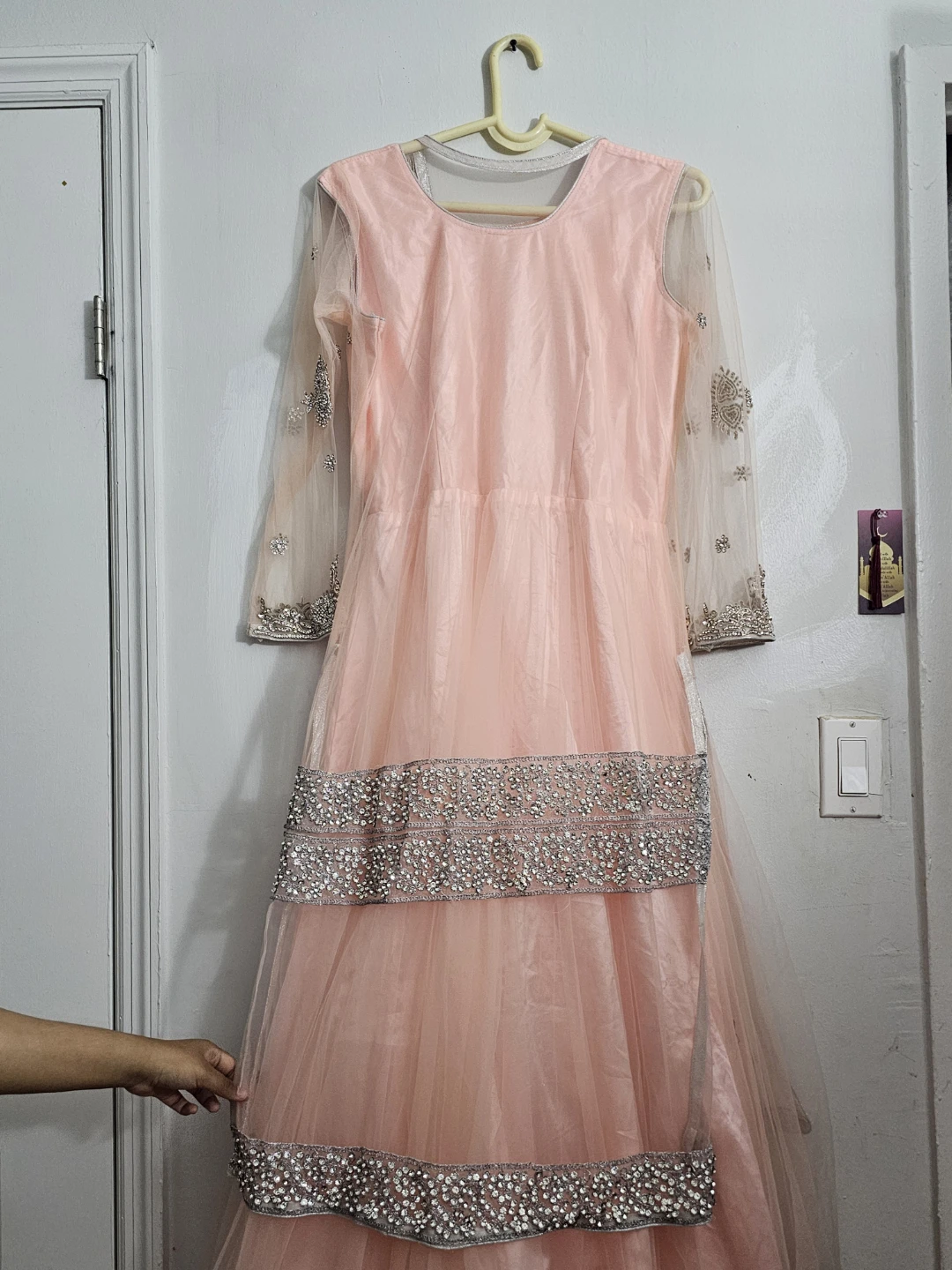 Pink Embellished Gown with Sheer Sleeves - photo 4